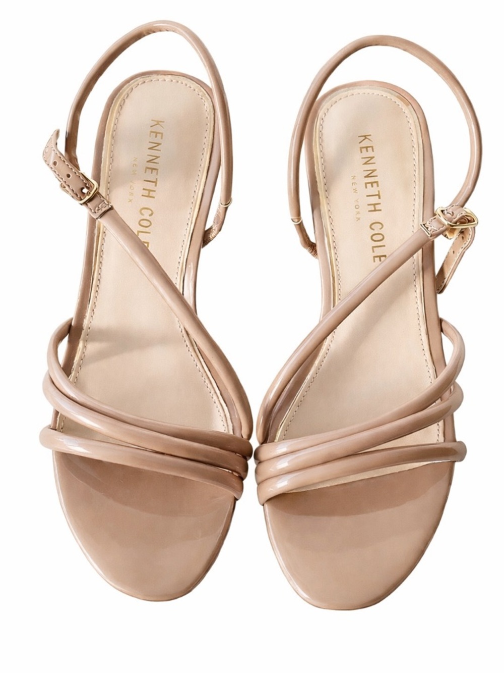 Kenneth Cole Nude Patent Strappy Heels Slingback Sandals Size 6 New